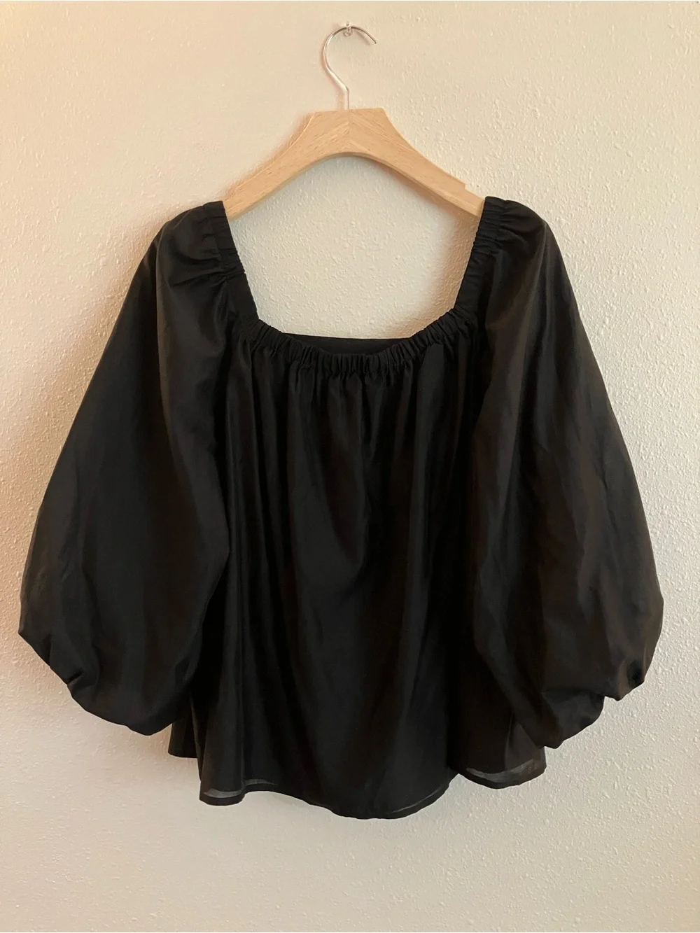 Banana Republic Black Square-Neck Puff Balloon Sleeve Blouse Peplum Pleated